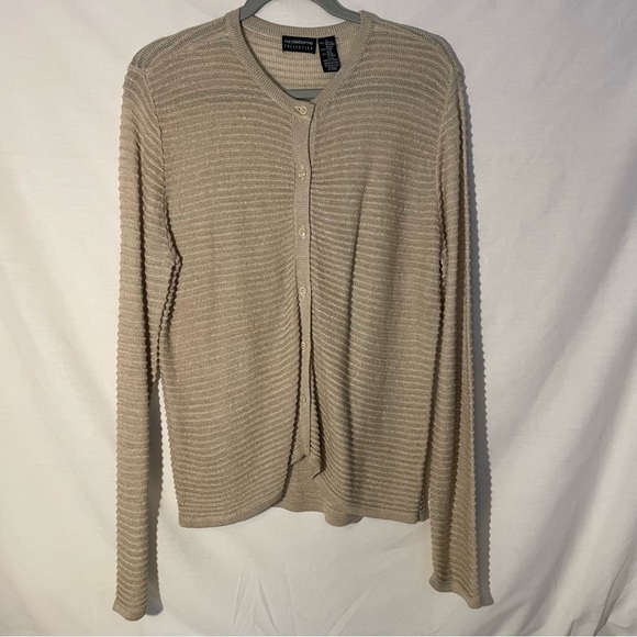 Liz Clairborne women’s sheer ribbed Beige Cardigan Sweater size large - Picture 1 of 6